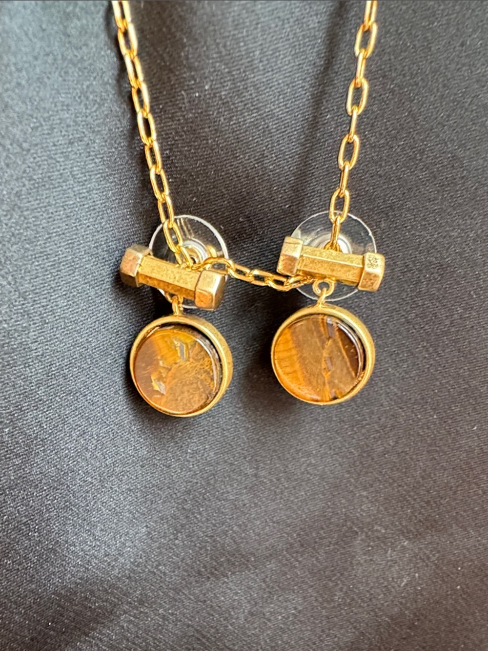 Brooks Brothers Gold-Tone Tiger Eye Drop Earrings with Amber Brown Stones
